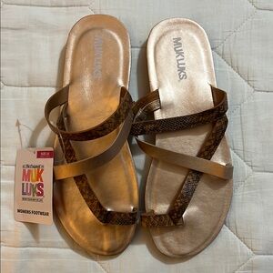 Muk Luks Gold and Brown Strappy Sandals
